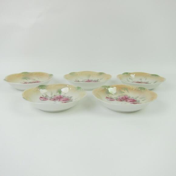 5 Antique Porcelain Bowls Lusterware Roses Pink Green Three Crown China Germany - Picture 9 of 9